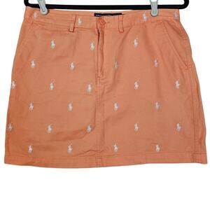 Polo Ralph Lauren 6 Orange White Embroidered Pony Skirt Preppy Coastal Cotton